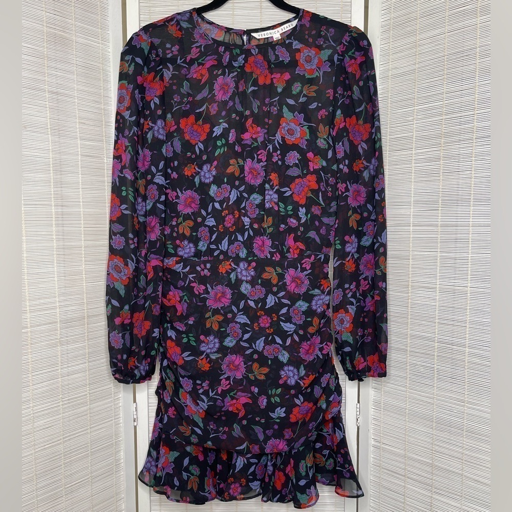 Veronica Beard Robin Silk Floral Mini Dress Purple Black Size 2 - Picture 1 of 10